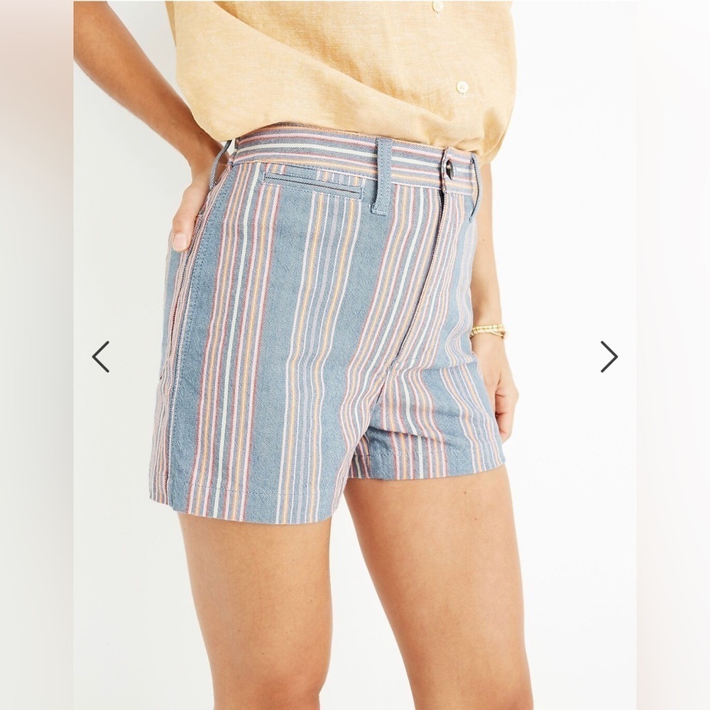 Madewell Striped Blue Pink Linen-Blend Women’s Shorts